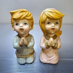 Homco Vintage Boy & Girl Blonde Hair Kneeling Praying Ceramic Figurine Decor